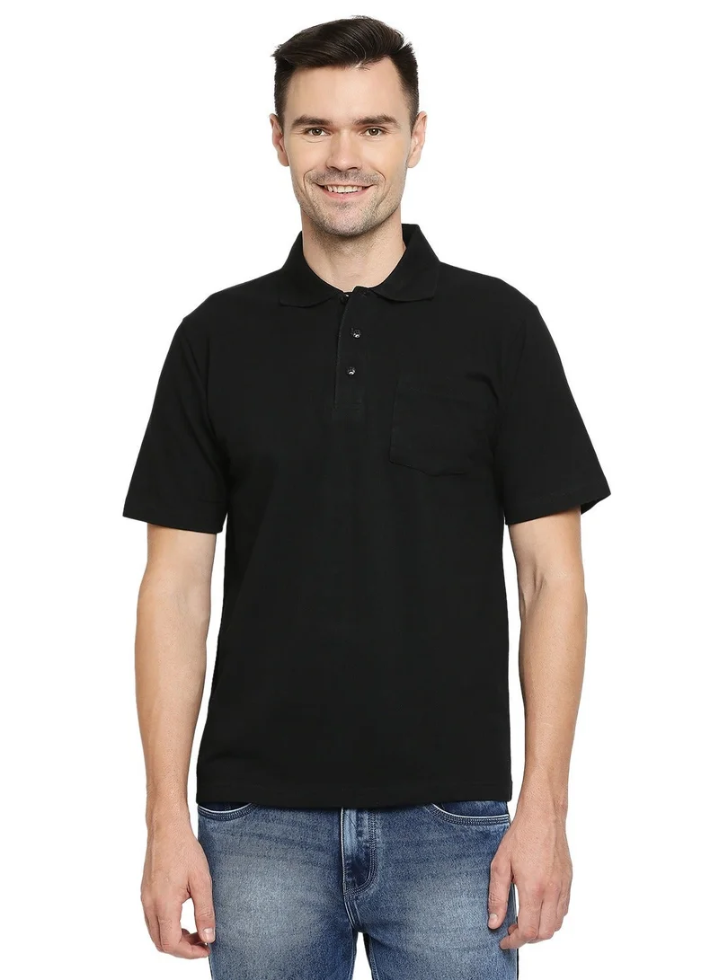 بي واي سي تيشيرت بولو قطن رجالي بجيوب - أسود